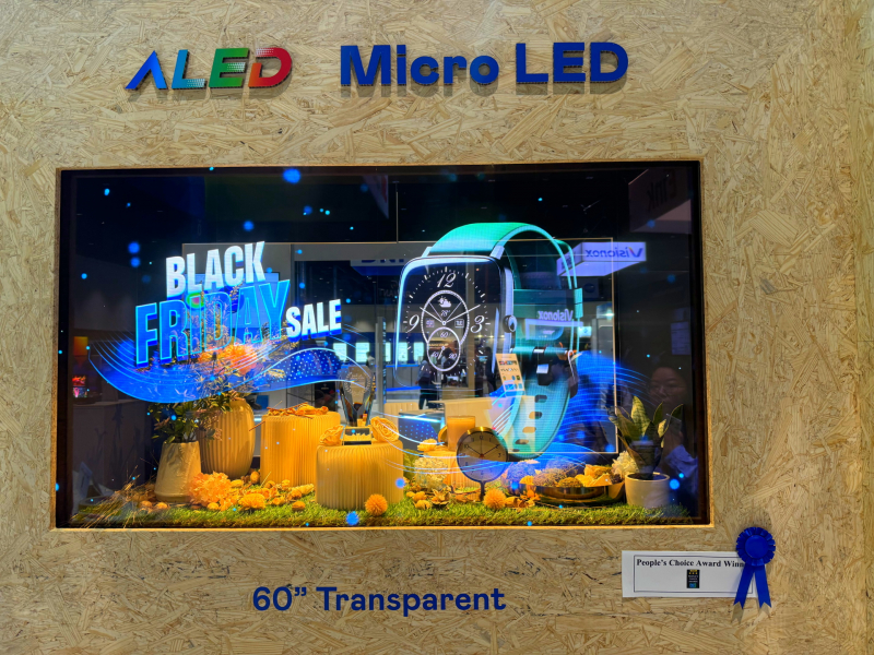 k1体育60吋高透明度Micro LED显示器获&rdquo;最佳Micro LED技术应用奖&rdquo;，将Micro LED面板透明化之设计特性极致发挥，以可扩展性无缝拼接技术打造，具备600 nits全画面亮度、大于60%穿透率及超过NTSC 110%的优异广色域表现，可依需求灵活应用于各种场域
