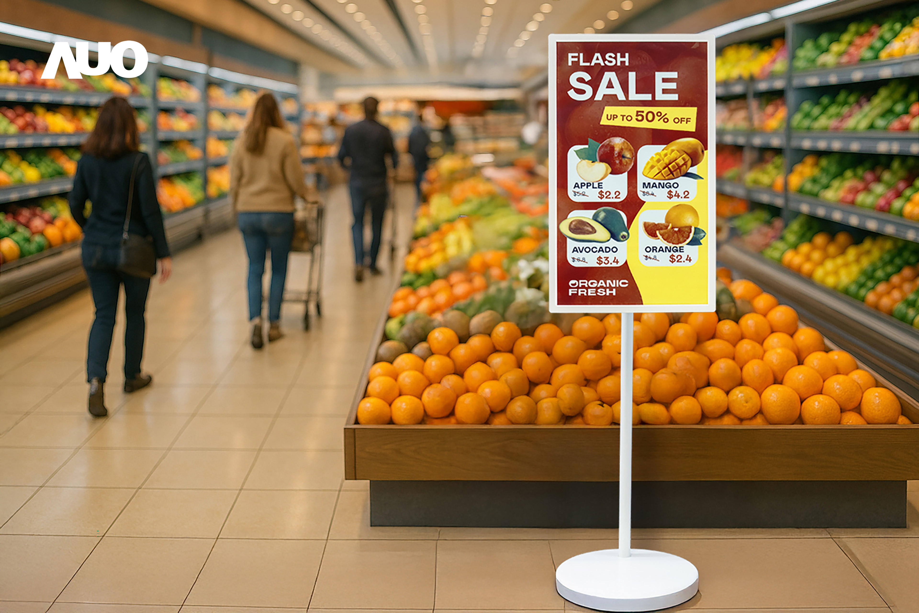 达擎首亮相低功耗、全彩的〝aecoPost电子纸解决方案〞，仅在更新画面时需要微量的电力驱动，无需布建电线的便捷设计，使其可灵活应用、随意置放，并可透过云端或行动装置app，轻松管理及排程广告内容，晋升店头营销利器。